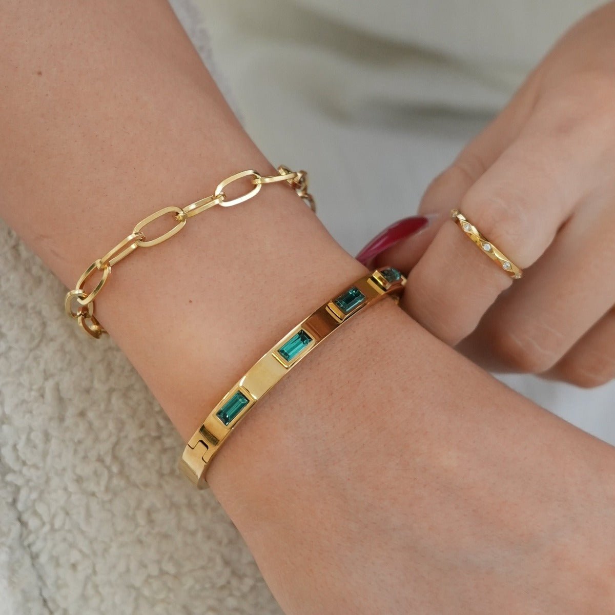 Bracelet Green Navette Crystals 18K Gold Plated