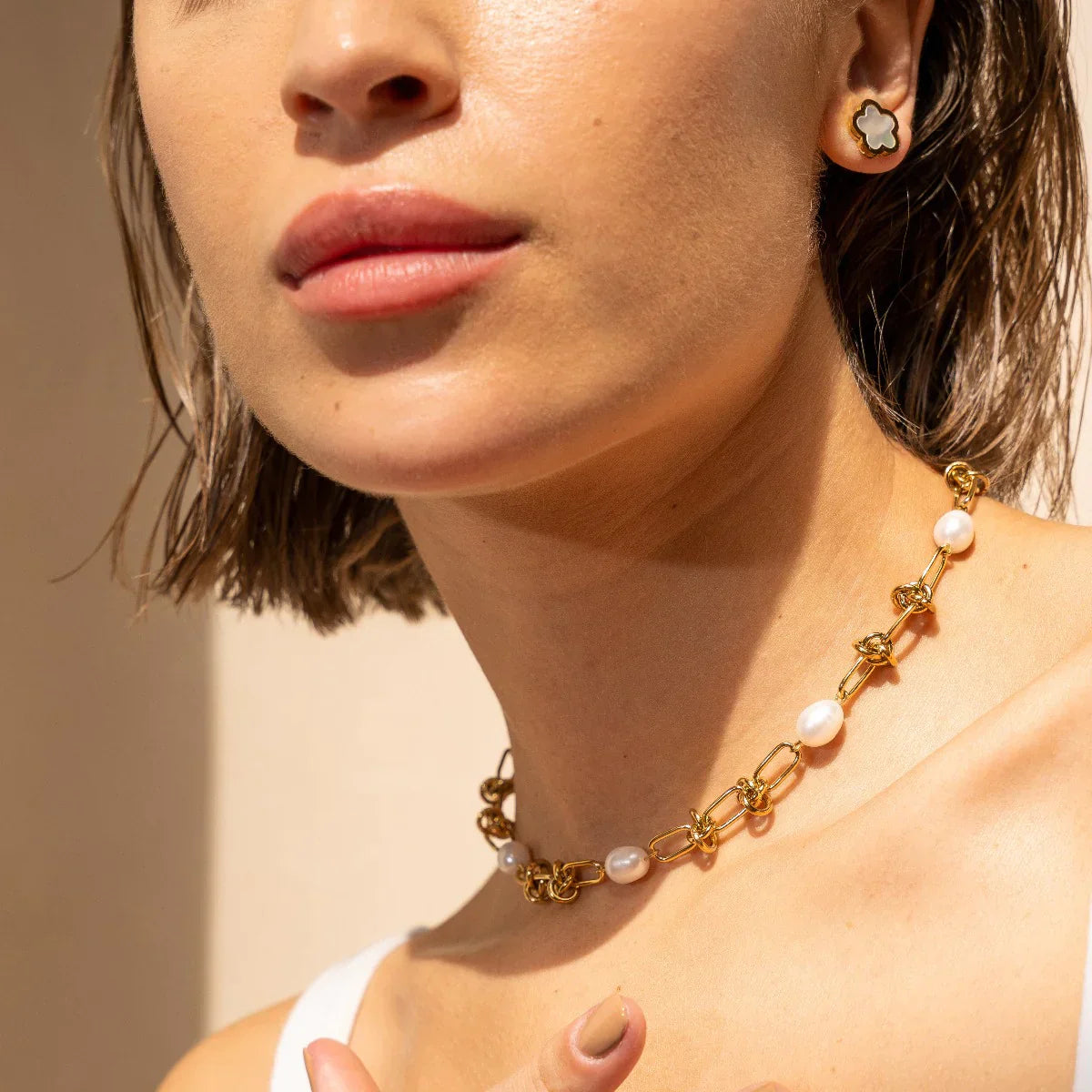 Necklace Knot and Pearls 18K Gold Plated