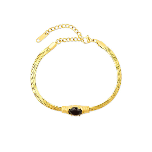 Bracelet Mesh Onyx Stone 18K Gold Plated