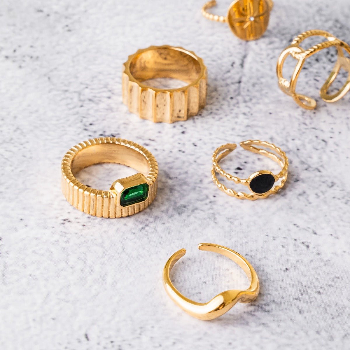 Ring Adjustable Onyx 18K Gold Plated