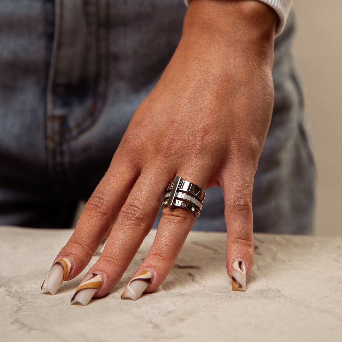 Ring Triple Band Roman Numeral - Silver