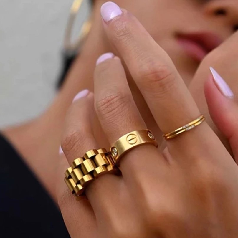 Ring Beauty Wide Links Minimalist 18K Gold Plated