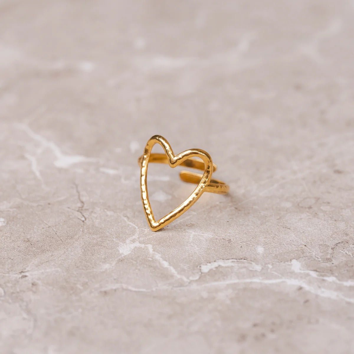 Adjustable Hollow Heart Ring 18K Gold Plated