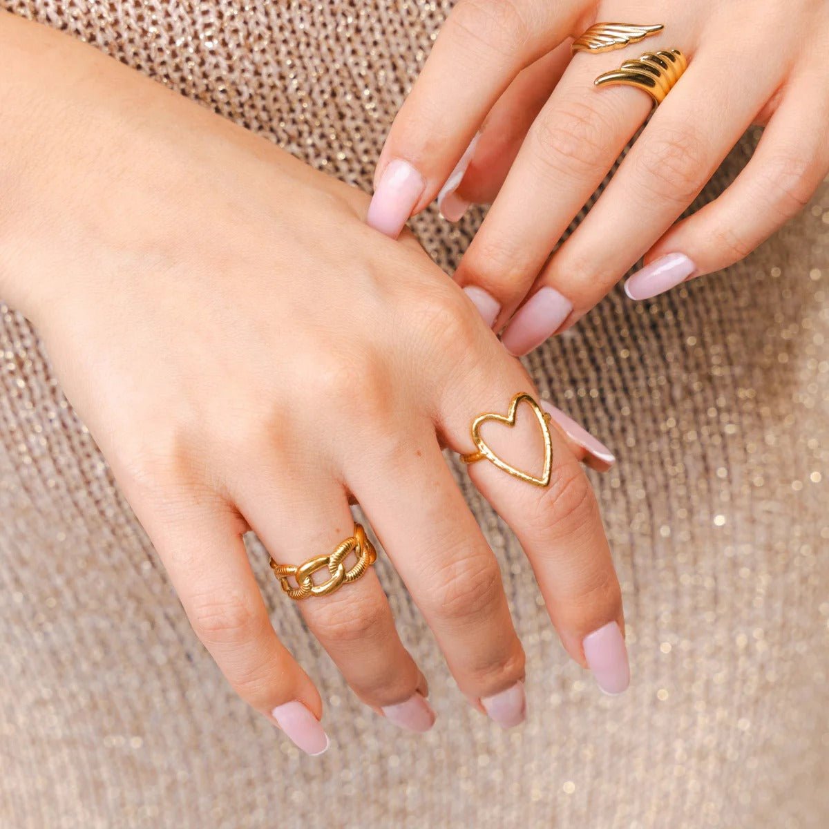 Adjustable Hollow Heart Ring 18K Gold Plated