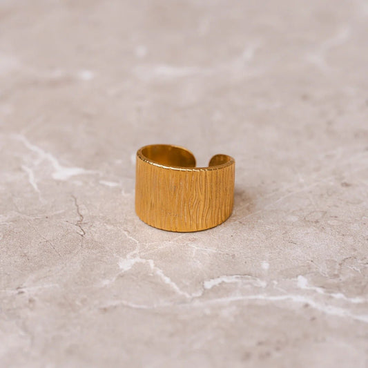 Ring Wide Textured Adjustable 18K Gold Plated