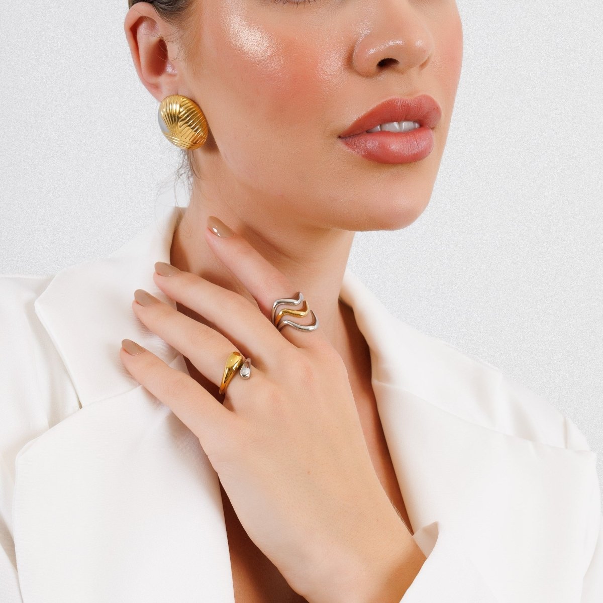Ring Ondas Adjustable with Mixed Gold and Silver Finish