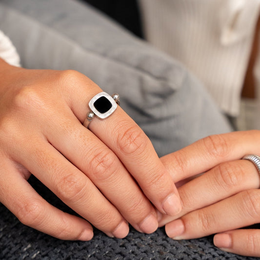 Ring Square Charm Spinning - Silver