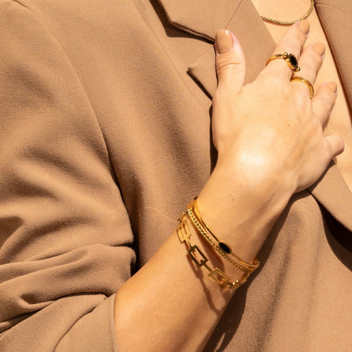 Layered Onyx Bracelet 18K Gold Plated