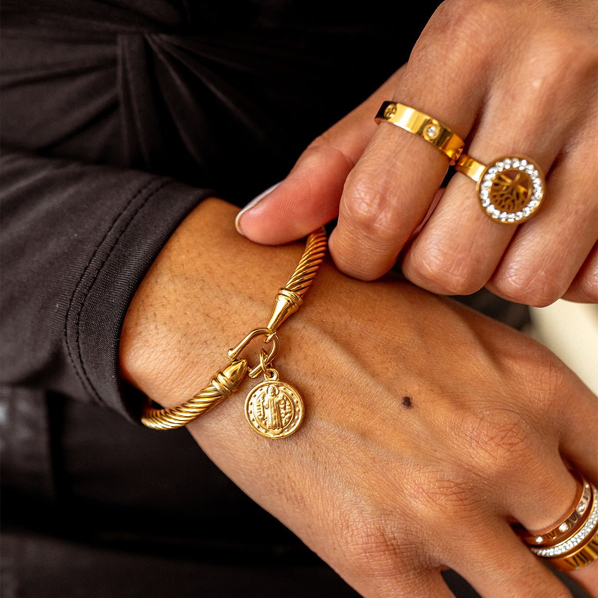 Saint Benedict Pendant Bracelet 18K Gold Plated