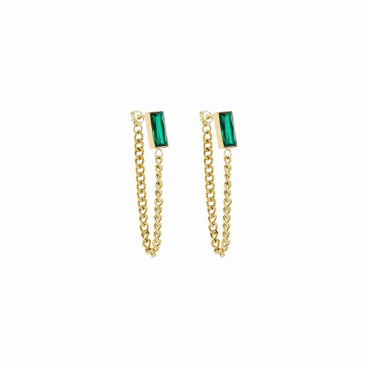 Earring Elisabeth Emerald Zirconia Chain 18K Gold Plated