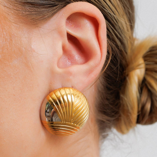 Earring Sphere Textured with Mixed Gold and Silver Finish