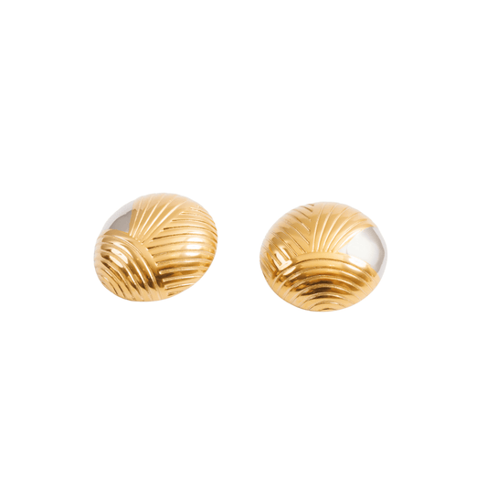 Earring Sphere Textured with Mixed Gold and Silver Finish