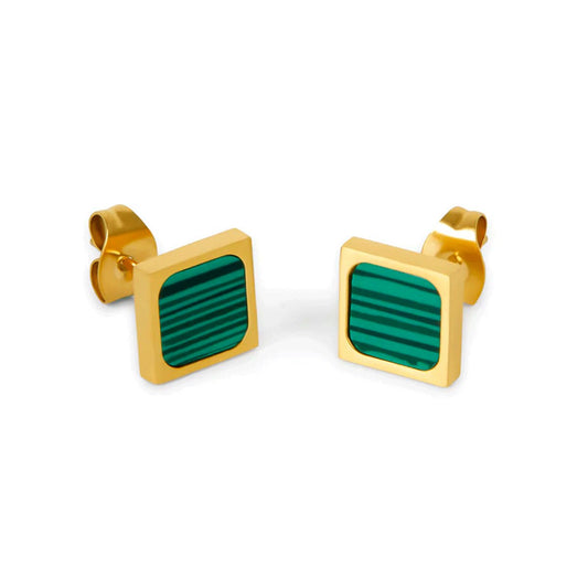 Earring Geometric Green Stone 18K Gold Plated