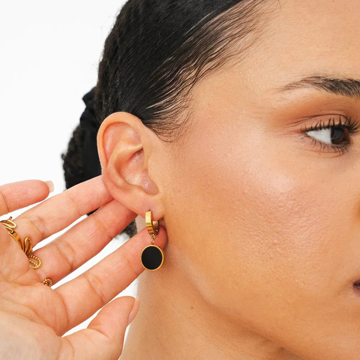 Earring Noir Pendant 18K Gold Plated