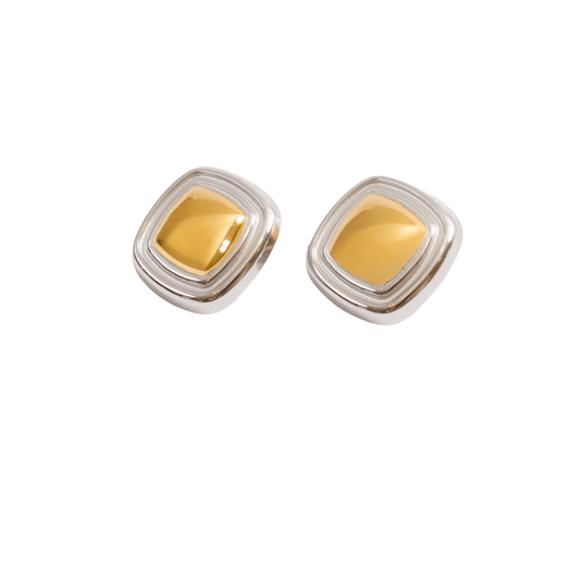 Earring Square Lumière with Mixed Gold and Silver Finish