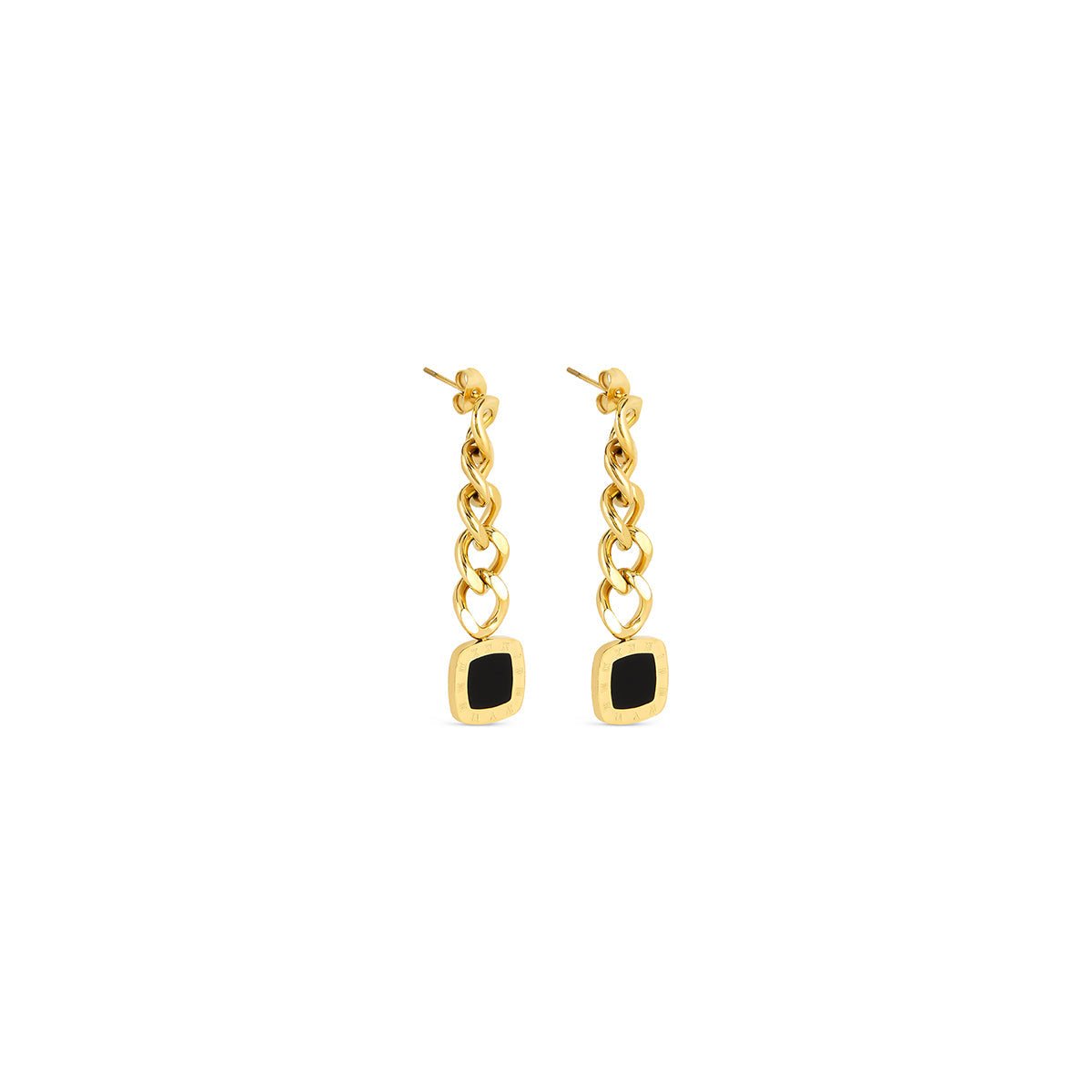 Lorenza Onyx Dangling Earrings 18K Gold Plated