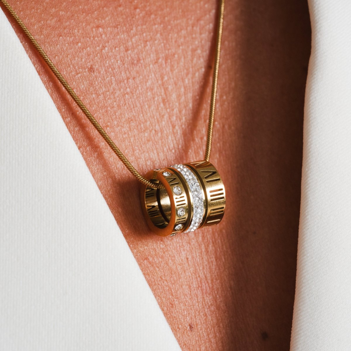 Triple Band Roman Numeral Necklace 18K Gold Plated