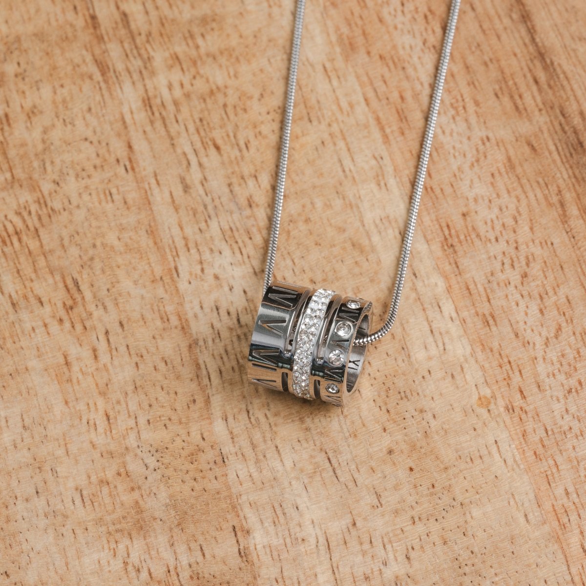Triple Band Roman Numeral Necklace - Silver