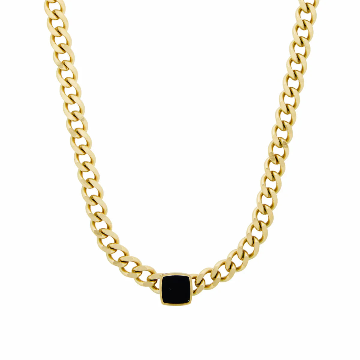 Necklace Chain Square Onyx Stone 18K Gold Plated