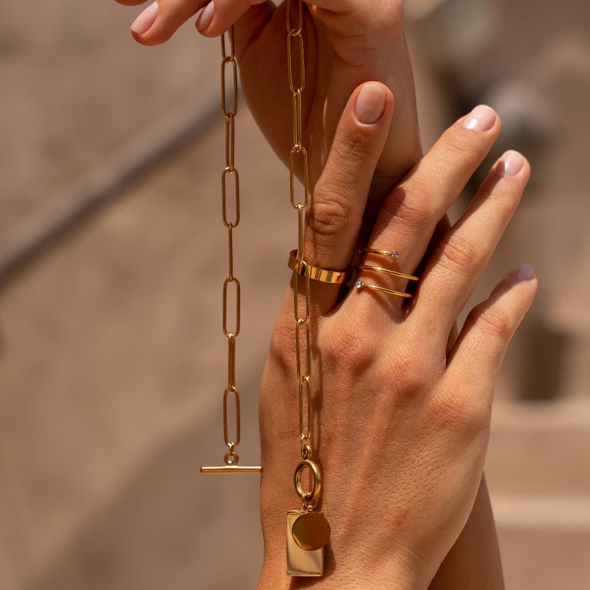 Necklace Geometric Smooth Pendant Chain 18K Gold Plated