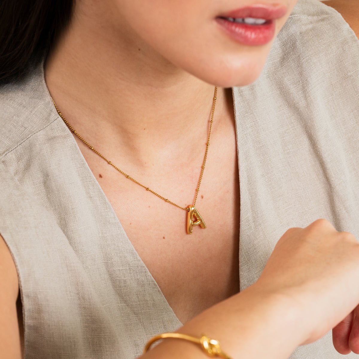 Necklace Letter Initial Bold 18K Gold Plated