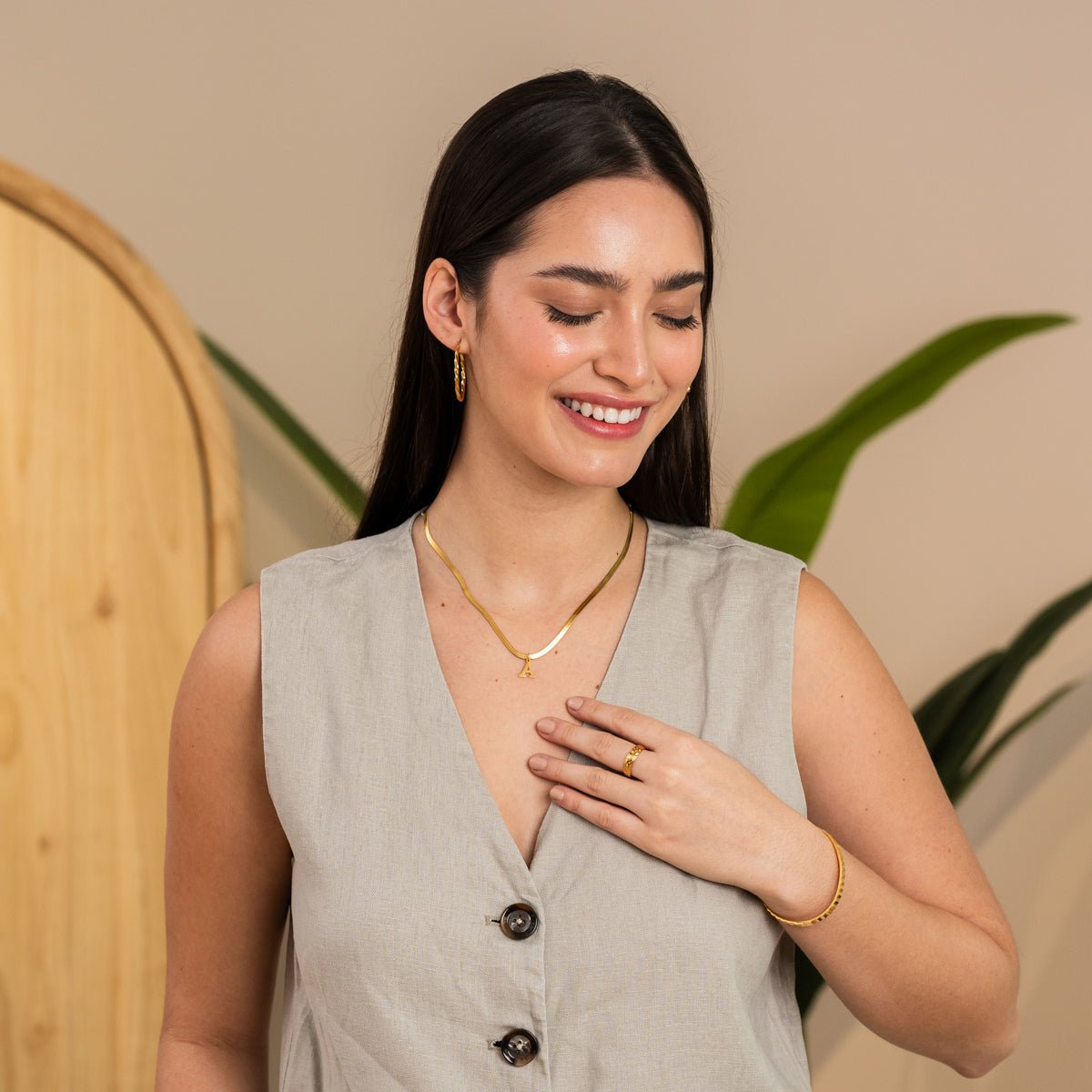 Necklace Letter Initial Mesh 18K Gold Plated