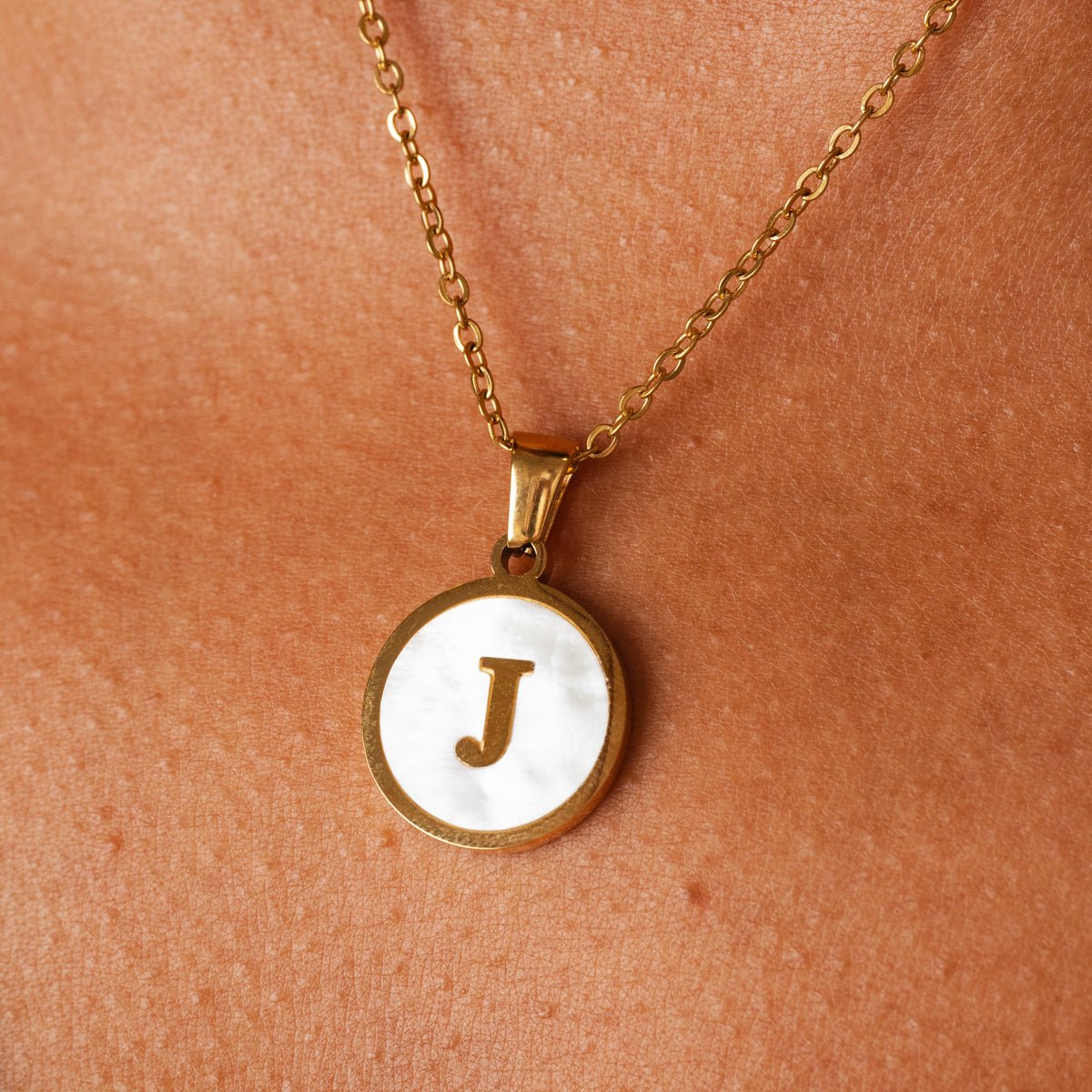 Necklace Letter Initial Marble 18K Gold Plated