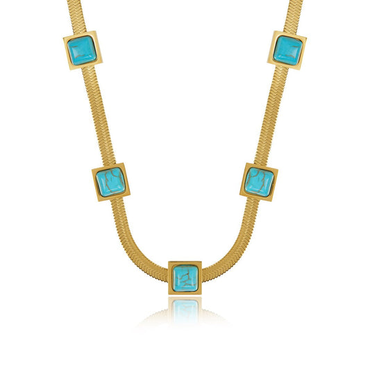 Necklace Mesh Aqua Stone 18K Gold Plated