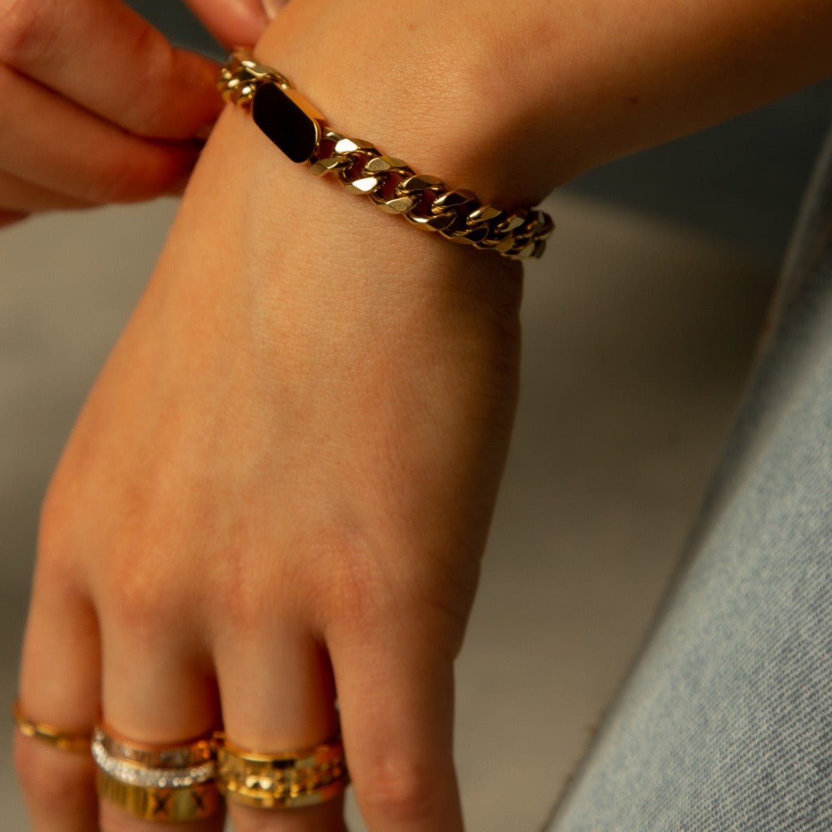 Rectangular Pendant Chain Bracelet 18K Gold Plated