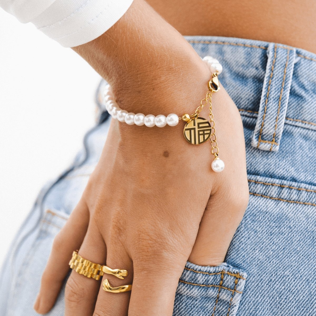 Pearl Charm Bracelet 18K Gold Plated