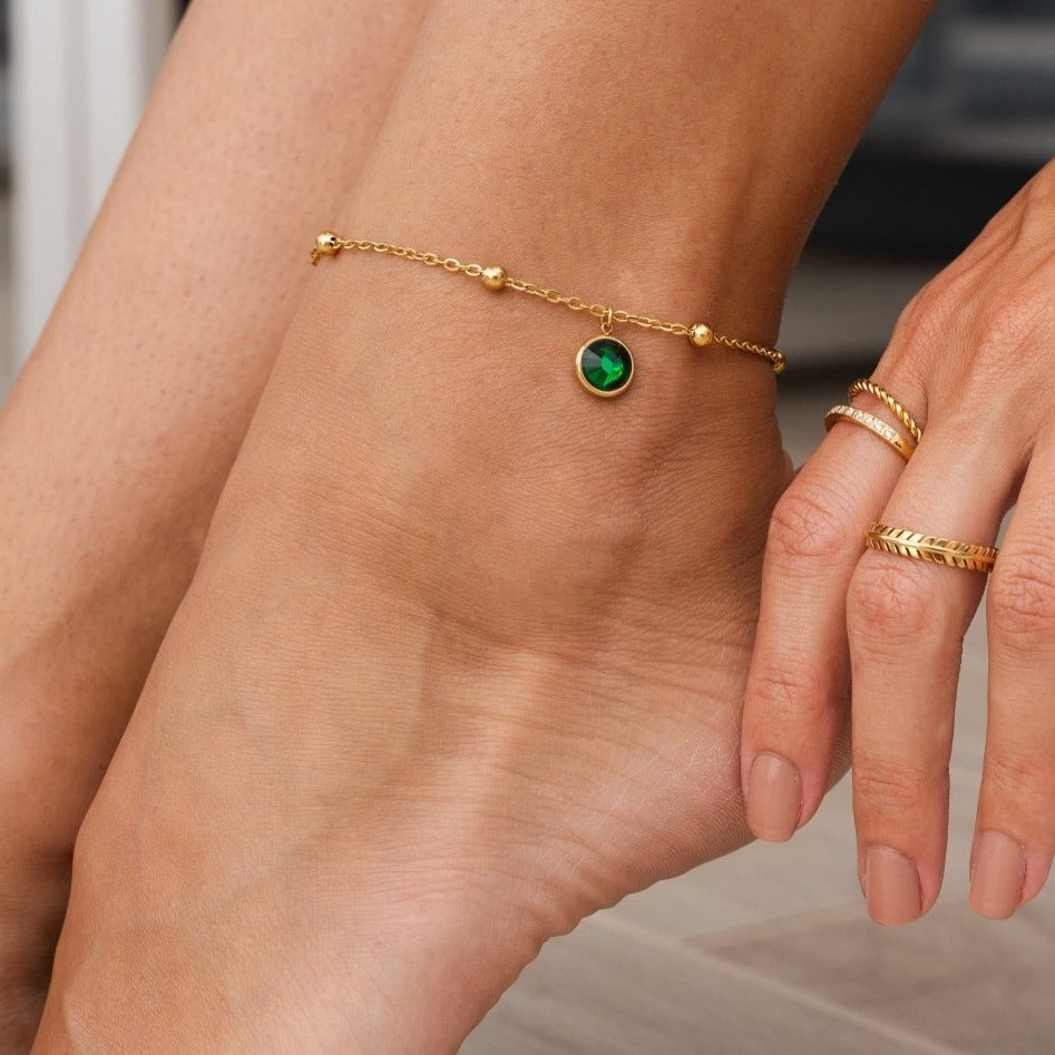 Emerald Pendant Anklet 18K Gold Plated